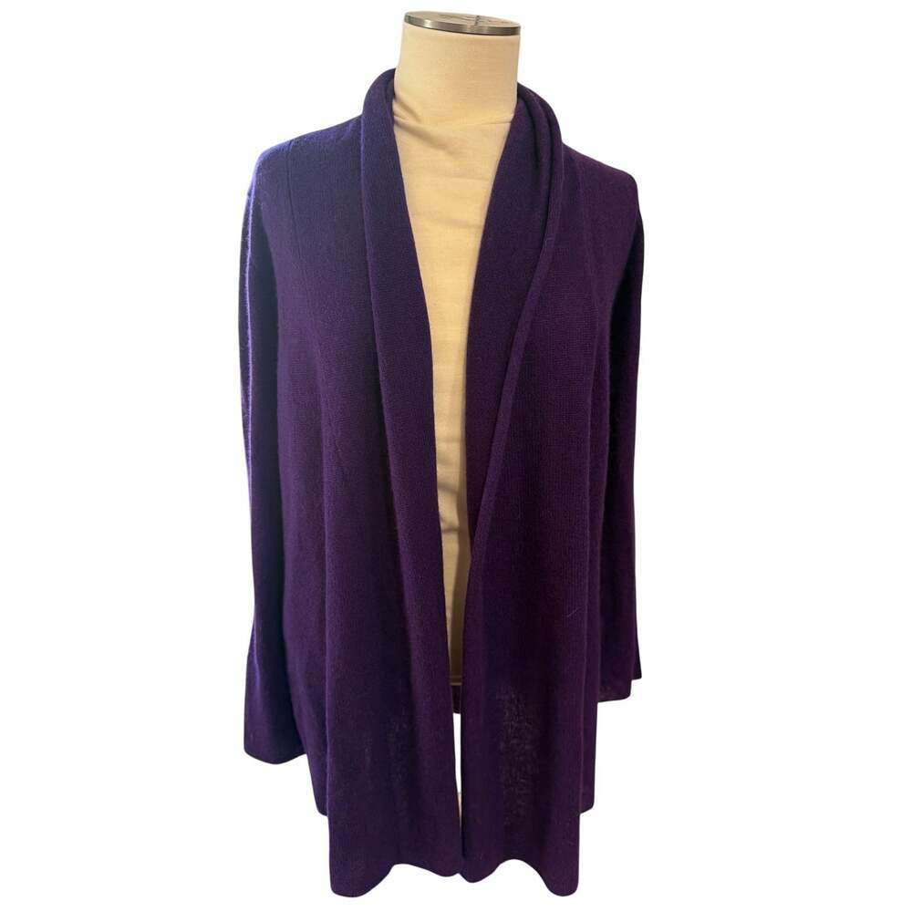 Charter Club Women's 100% Cashmere Size L Purple 3/4 length Luxury open front